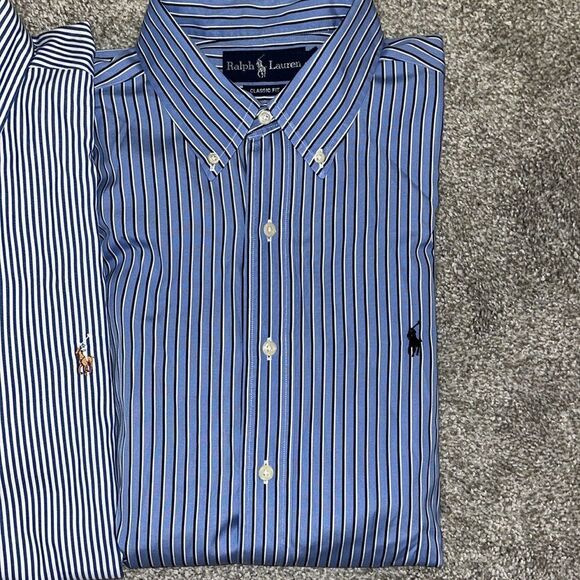 2 beautiful Polo Ralph Lauren Blue stripe w/pony cotton LS shirts 16 1/2” x 33 - Picture 4 of 6